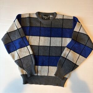 Men's Blue and Gray Plaid Sweater Gabrielle Vintage Medium